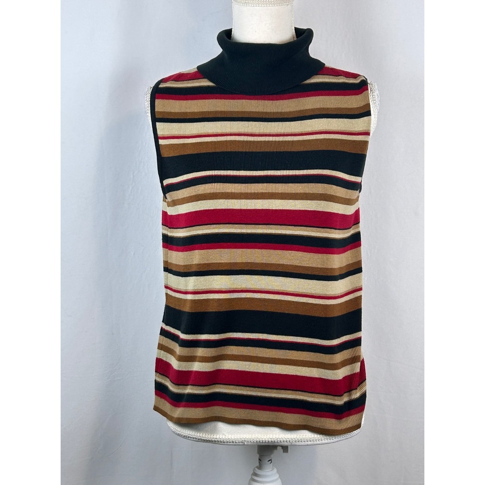 Kikit Sleeveless Sweater Women M Multicolor Excellent Striped Turtleneck Knit